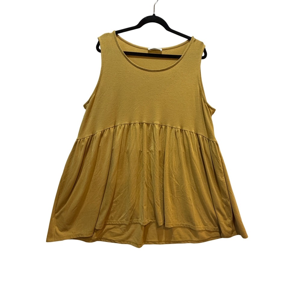 Zenana Women 2X Mustard Yellow Babydoll Tunic Top Sleeveless Peplum RT-3150X